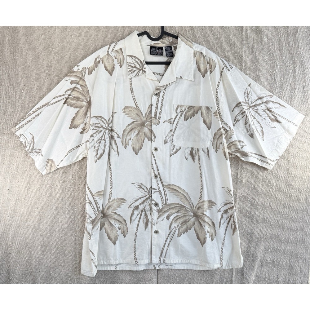 VTG Mens Sz XL OP Sport Beige Hawaiian Short Sleeve Shirt Button Up